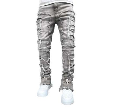 Fashion Stretch Patch Denim Straight-leg Pants