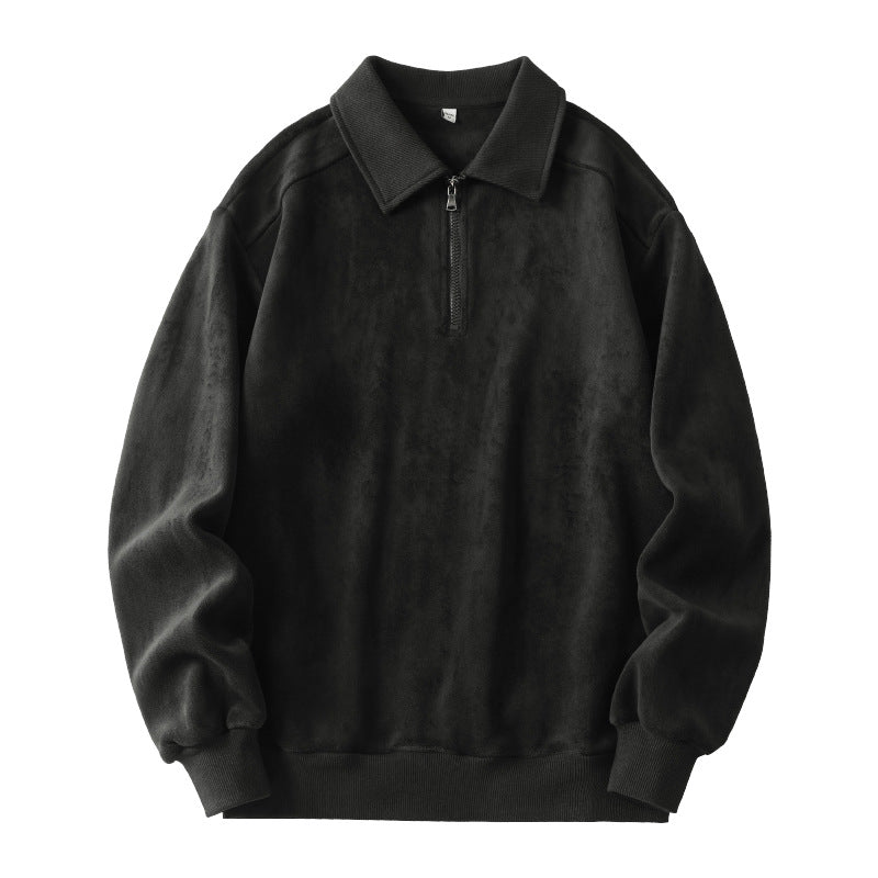 Fashion Lapel Half-zip Sweatshirt Winter Warm Fleece Long Sleeve Top Men's Clothing by DERILUJA LLC