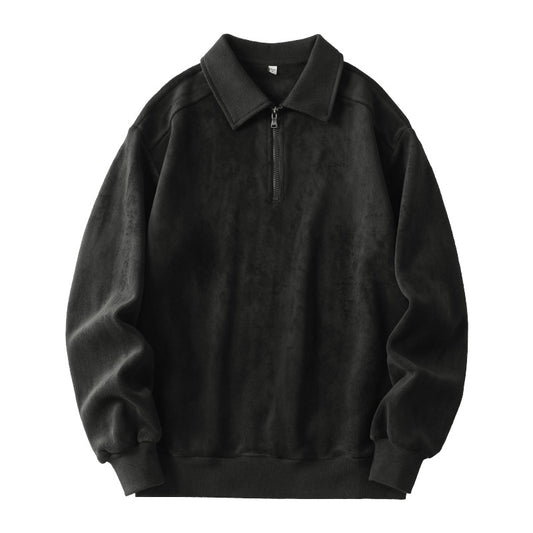 Fashion Lapel Half-zip Sweatshirt Winter Warm Fleece Long Sleeve Top Men's Clothing by DERILUJA LLC