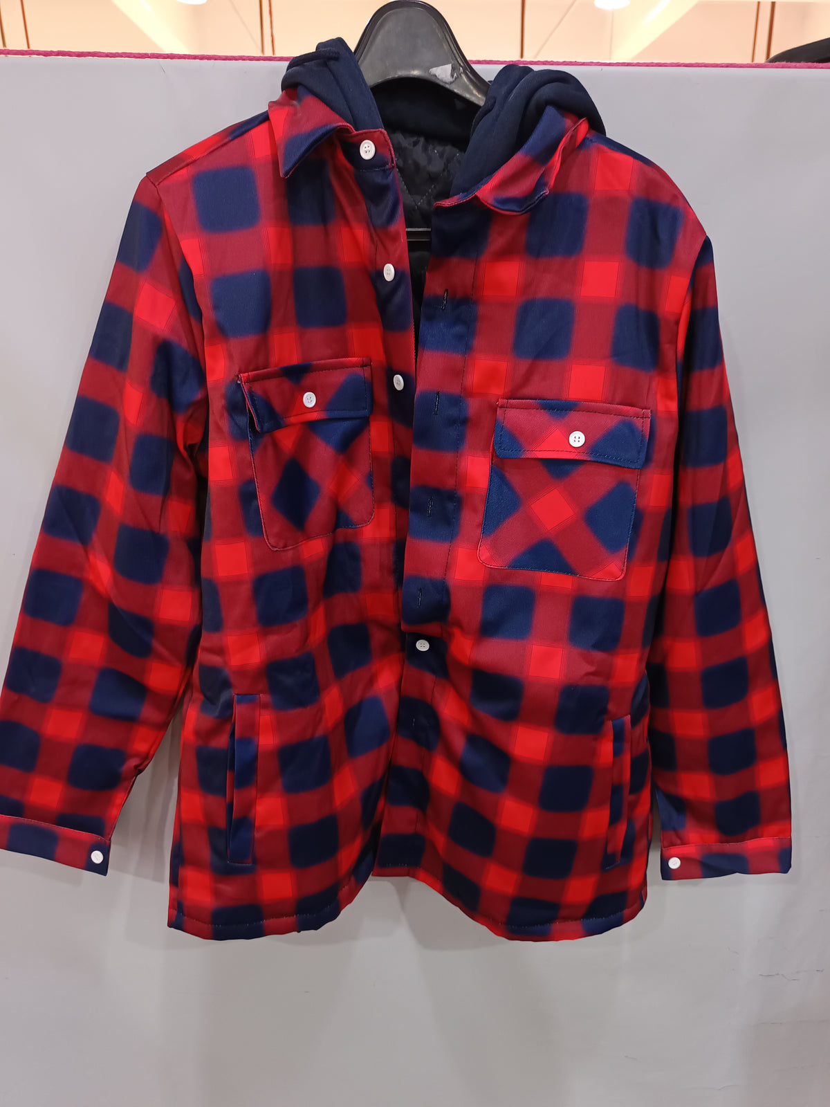 Men's Plaid Hooded Coat Winter Warm Button Zip-up Jacket Fashion Casual Thick Padded Long Sleeves Outerwear Clothing by DERILUJA LLC