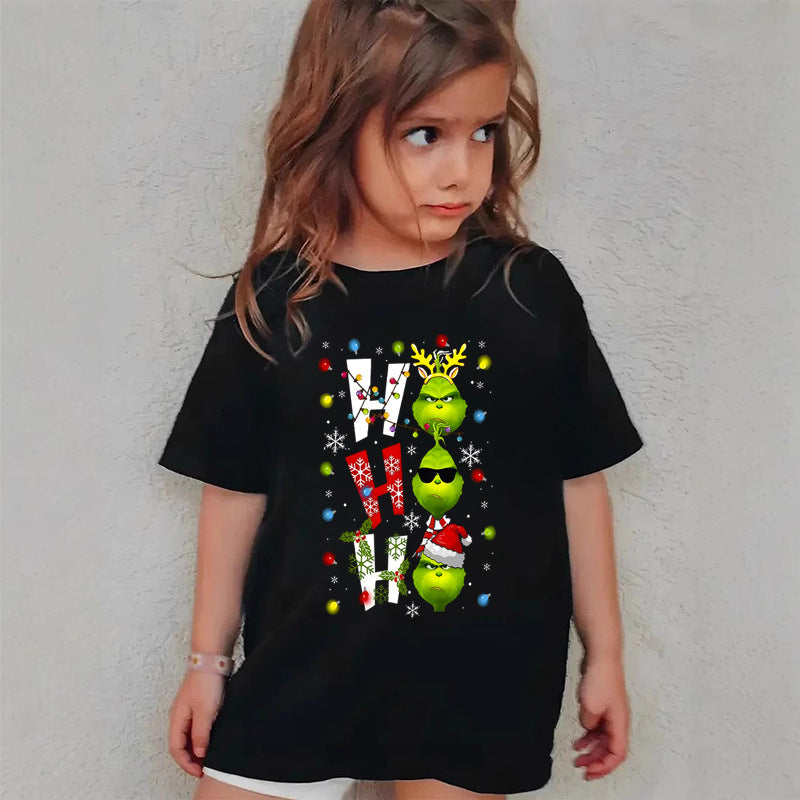 Combed Cotton New Christmas Children's Short Sleeve Girls' T-Shirt Kids Clothing Boys' Short Sleeve by eprolo