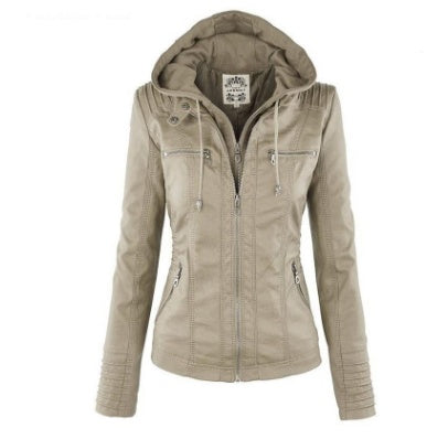 Fashion Detachable Hooded Jacket With Pockets Casual Solid Color Zipper Long Sleeve Leather Coat Autumn Winter Women's Clothing by My Store