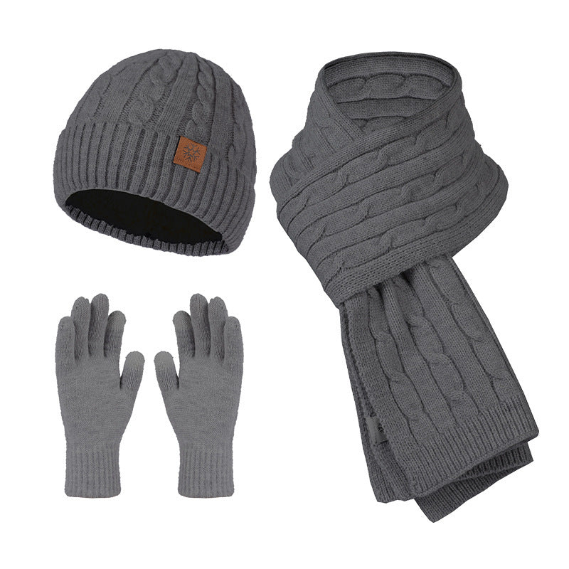 Knitting Hat Scarf And Gloves Three-piece Set by My Store