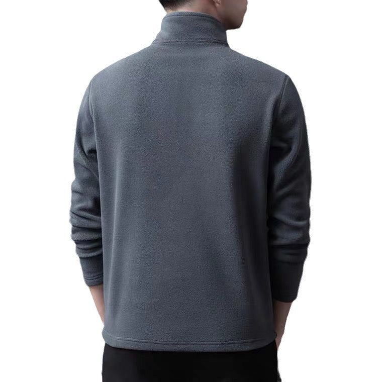 Men's Long-sleeve Mock-neck Fleece Hoodie With Zipperversatile For Winter by DERILUJA LLC