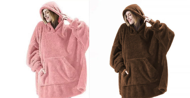 Hoodie Sweatshirt With Big Pocket Tops Sweater Comfortable Loose Double-Sided Fleece Thicker Wearable Blanket by DERILUJA LLC