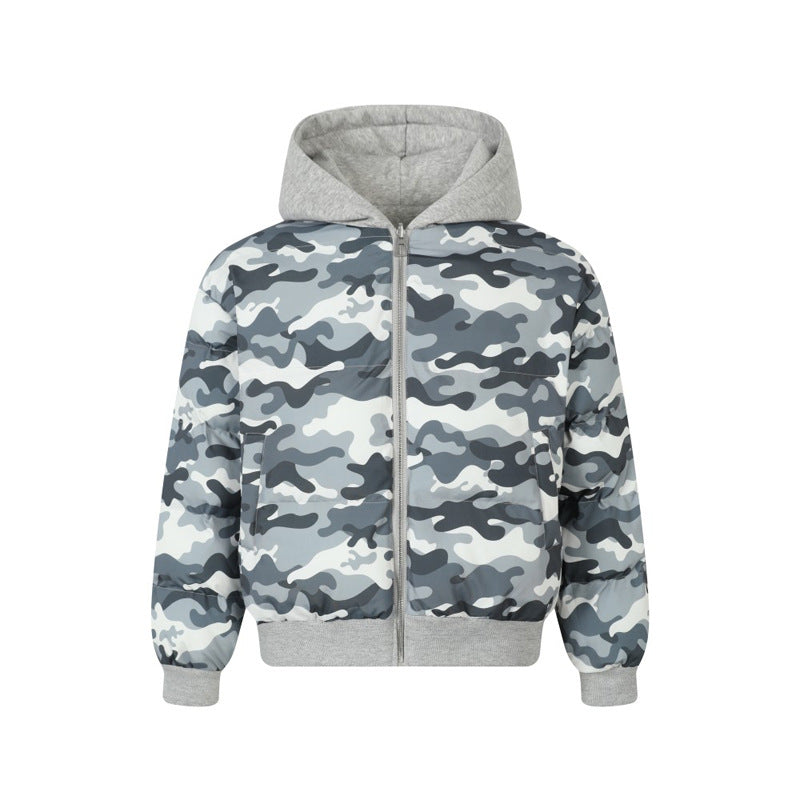 Style Reversible Camouflage Patchwork Oversized Puffer Jacket Winter Fleece-Lined Thick Hooded Warm Coat Trendy by eprolo