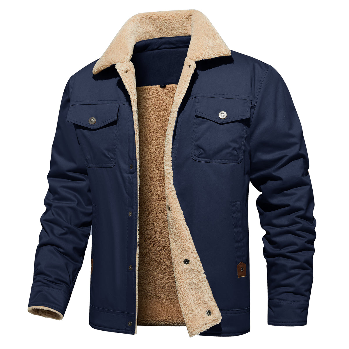 Men's Winter Jacket Lined Sherpa Jacket Warm Trucker Coat Multi Pocket by DERILUJA LLC