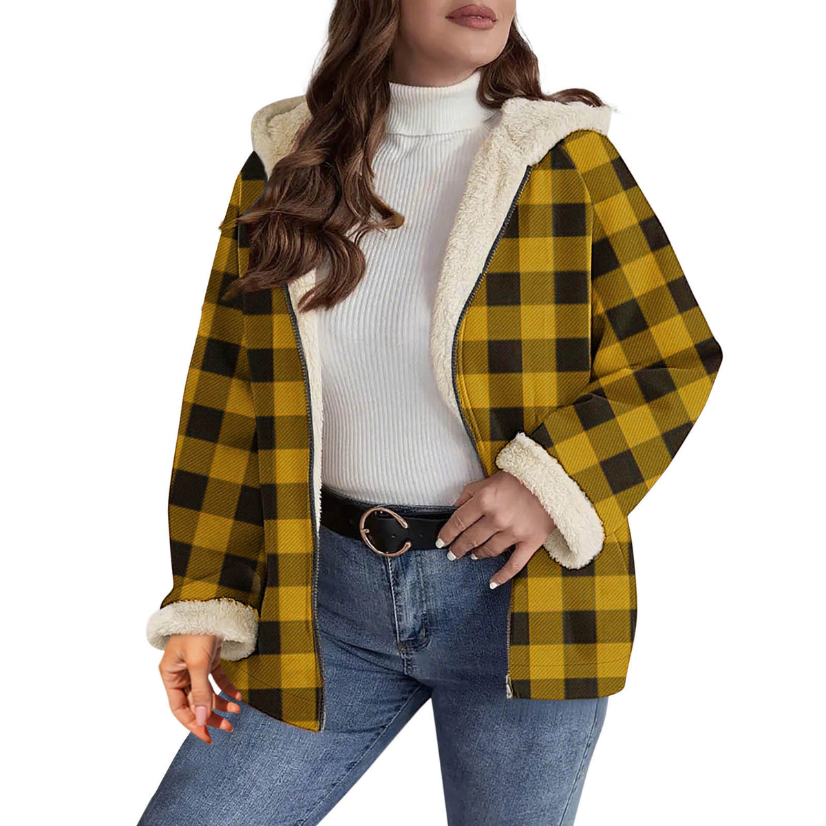 AutumnWinter Plaid Shearling Jacket Fluffy Coat by DERILUJA LLC