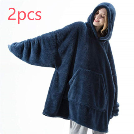 Hoodie Sweatshirt With Big Pocket Tops Sweater Comfortable Loose Double-Sided Fleece Thicker Wearable Blanket by DERILUJA LLC