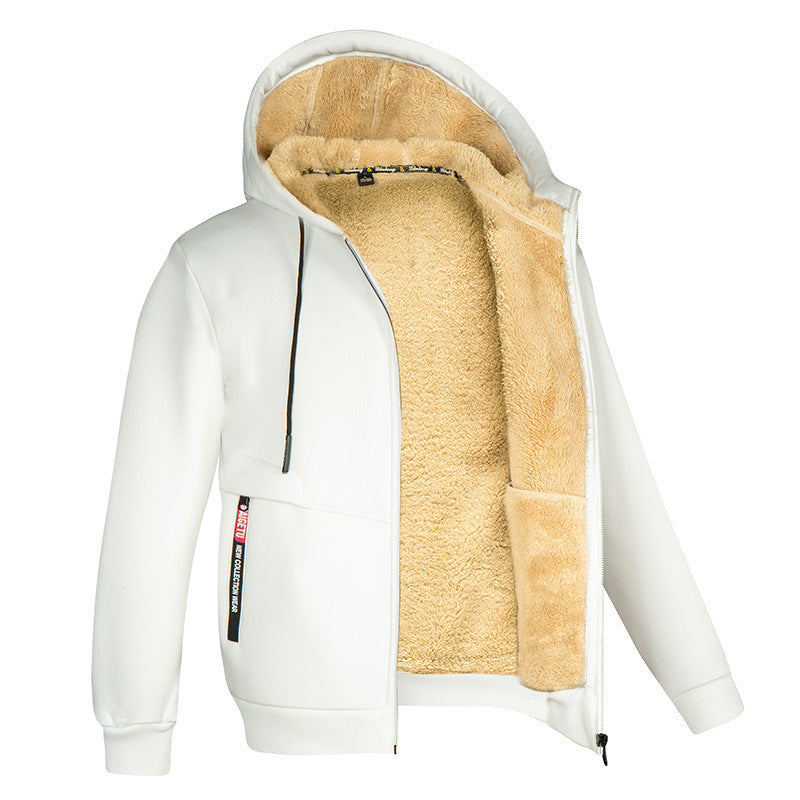 Hooded Fleece Plus Thick Lamb Fleece Cardigan Sweater by My Store