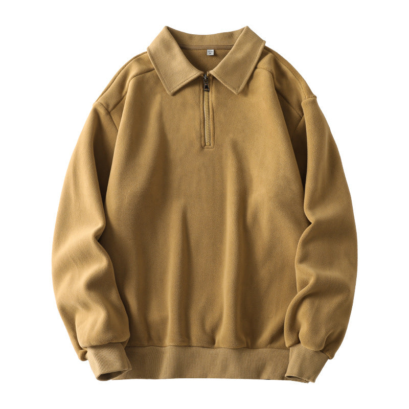 Fashion Lapel Half-zip Sweatshirt Winter Warm Fleece Long Sleeve Top Men's Clothing by DERILUJA LLC