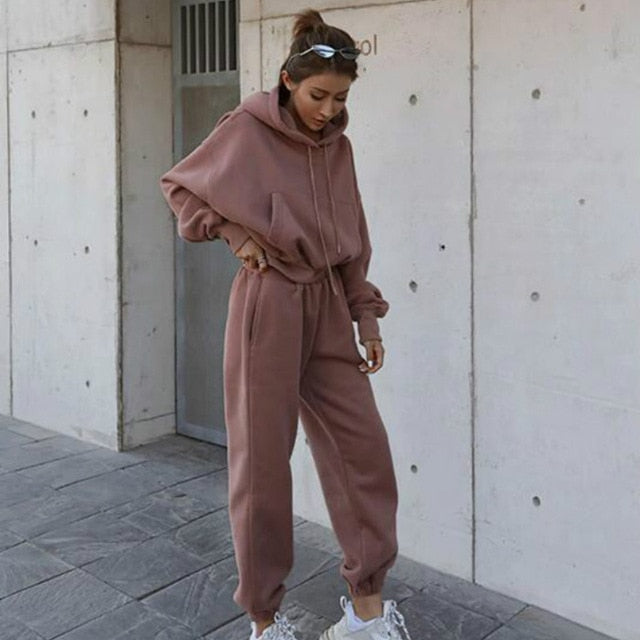 Women Warm Hoodie and Pants Set kodez