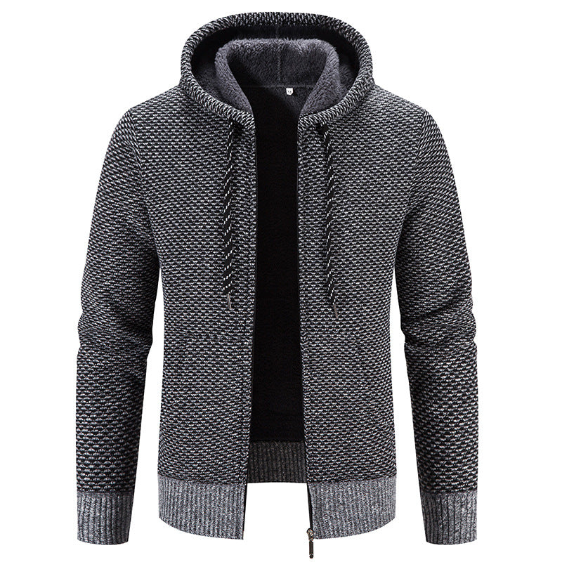 Winter Coat Zipper Closure Solid Color Long Sleeves Drawstring With Hat Keep Warm Casual Thicken Plush Sweater Coat For Daily by DERILUJA LLC