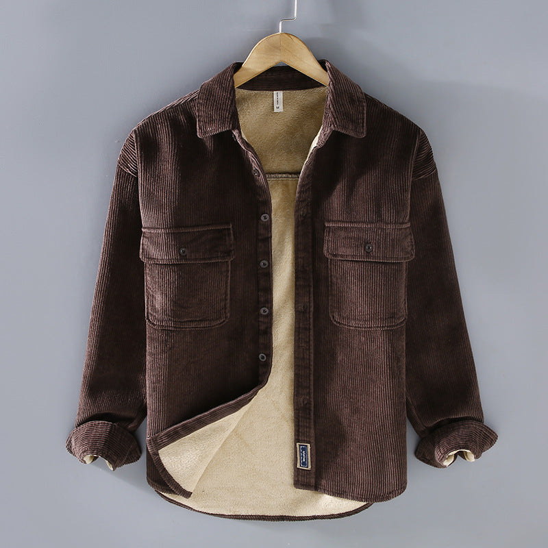 Men's Fleece Lined Padded Warm Keeping Casual Coat Shirt by My Store