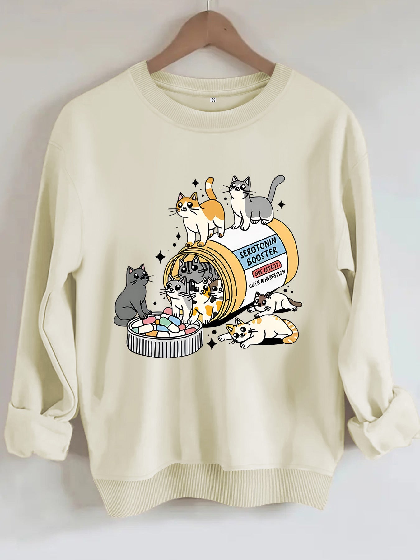Cartoon cat lover printed round neck long sleeved sweatshirt by eprolo