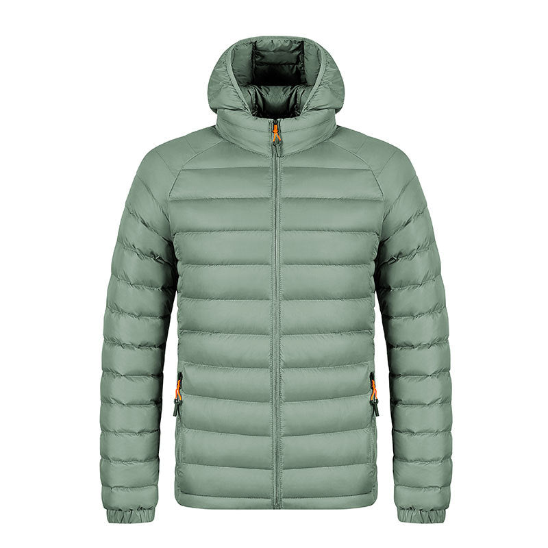 Winter Lightweight Hooded Coat With Pockets Fashion Warm Portable Zipper Jacket For Men Clothing Solid Color Outerwear Tops by DERILUJA LLC