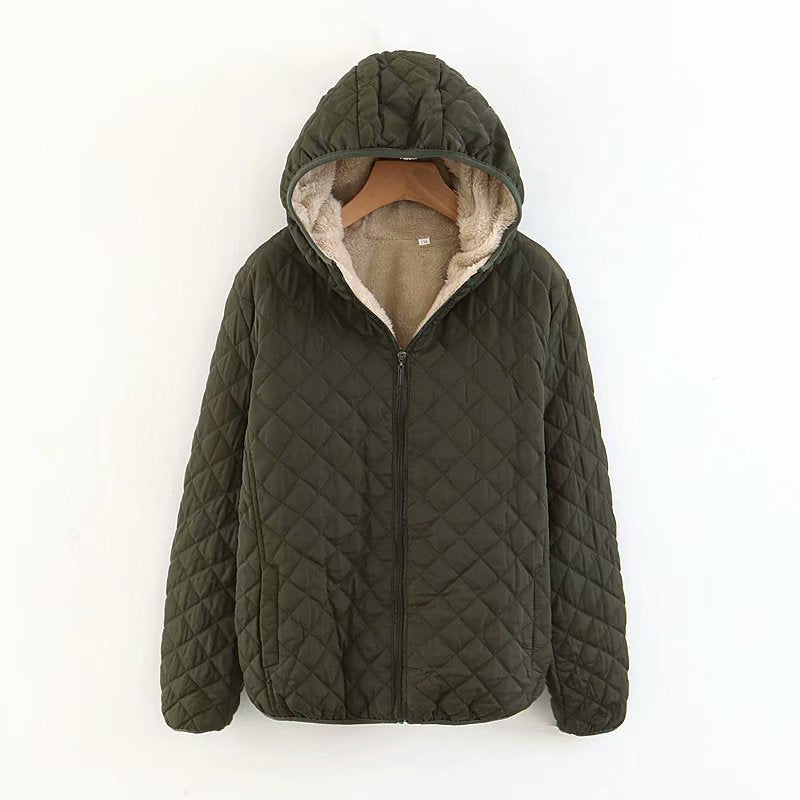 Women's Short Casual Padded Lamb Fleece Jacket by DERILUJA LLC
