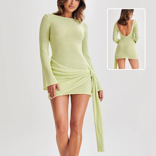 Fashion Slim Long-sleeved Dress Y2K women's Hip-hugging V-shaped Backless Short Dresses Womens Clothing