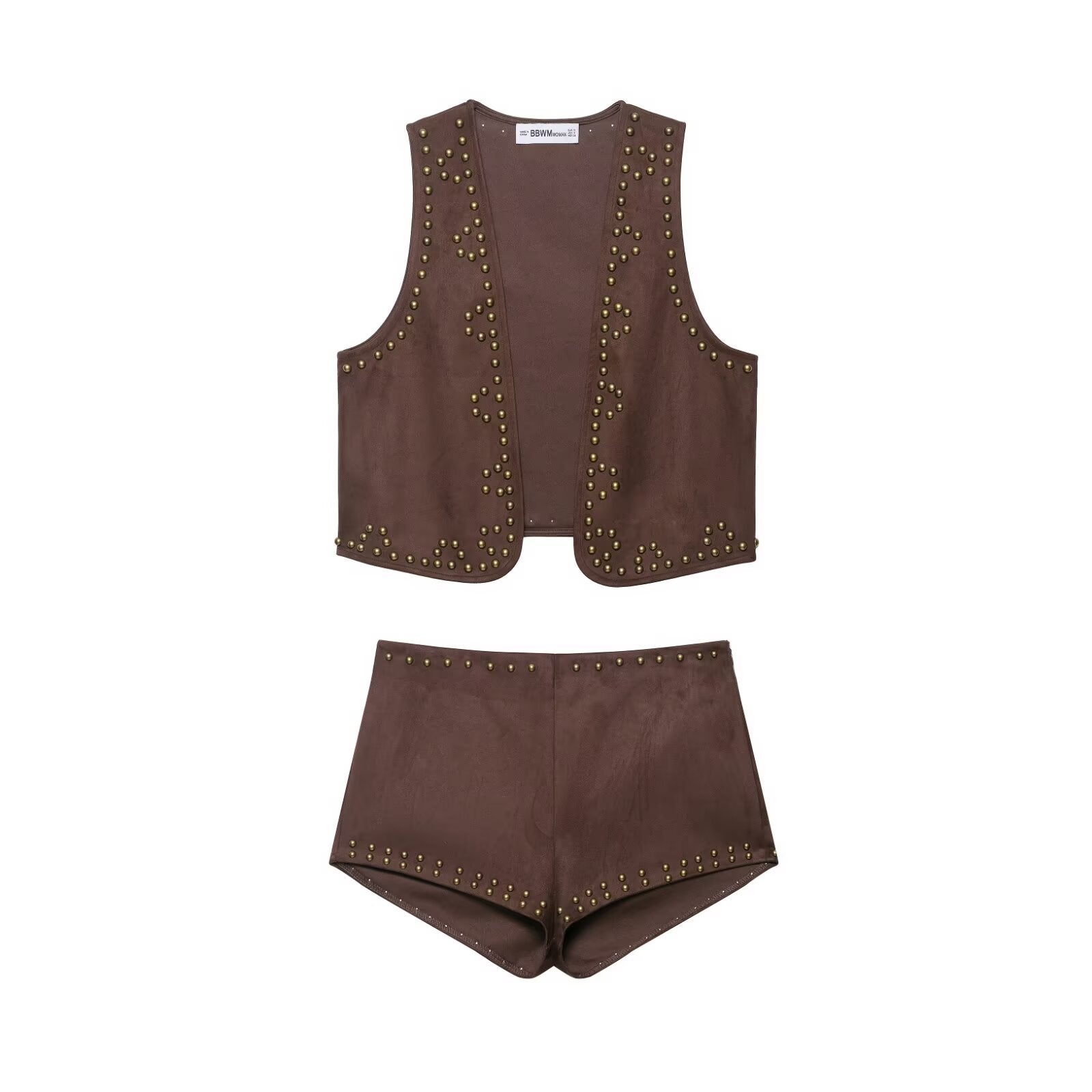 Rivet suede effect vest+shorts set by eprolo