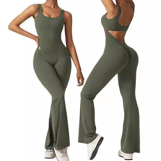 Women's sleeveless flared jumpsuit sexy backless vest tight fitting hip lifting yoga jumpsuit by eprolo