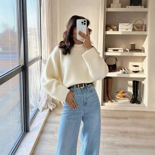Korean-style Soft And Cozy Autumn Winter New-arrival Relaxed-fit Womens Knit Sweater by DERILUJA LLC
