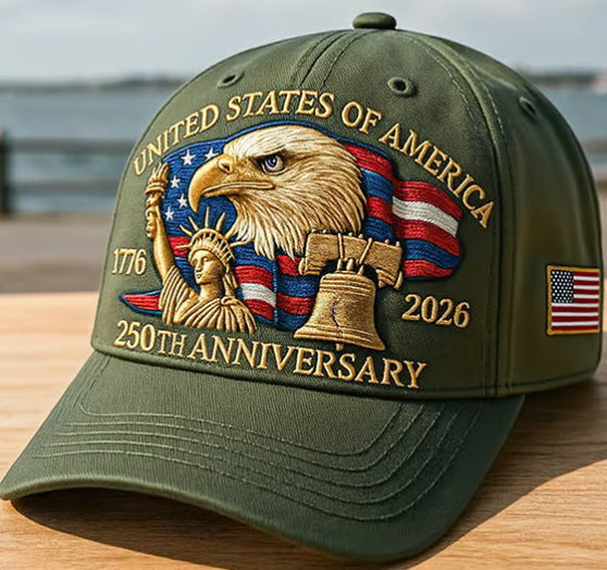 Embroidered American Eagle Head Baseball Cap - America 250th Anniversary Commemorative Design - Cotton Blend Adjustable Snapback Hat For Men And Women by DERILUJA LLC