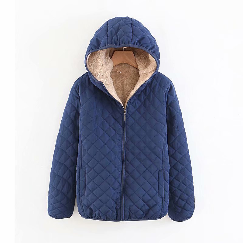 Women's Short Casual Padded Lamb Fleece Jacket by DERILUJA LLC