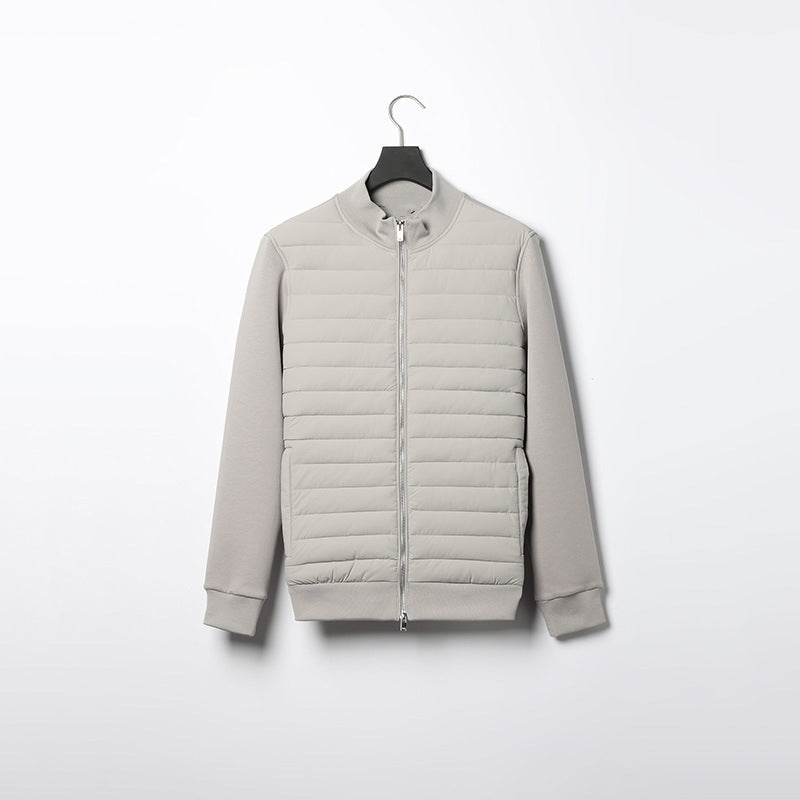 Lightweight Stand Collar Coat For Men Fashion Stitching Knitted Jacket Winter Outwear by My Store