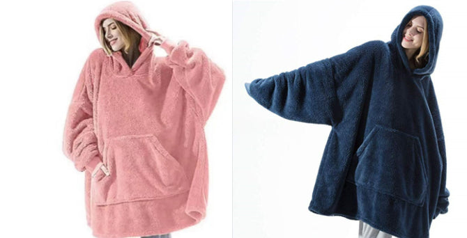 Hoodie Sweatshirt With Big Pocket Tops Sweater Comfortable Loose Double-Sided Fleece Thicker Wearable Blanket by DERILUJA LLC