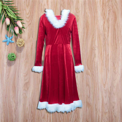 Christmas Mother Daughter Red Dress Santa Velvet Family Matching Clothes Happy New Year Party Vestidos WDC1669