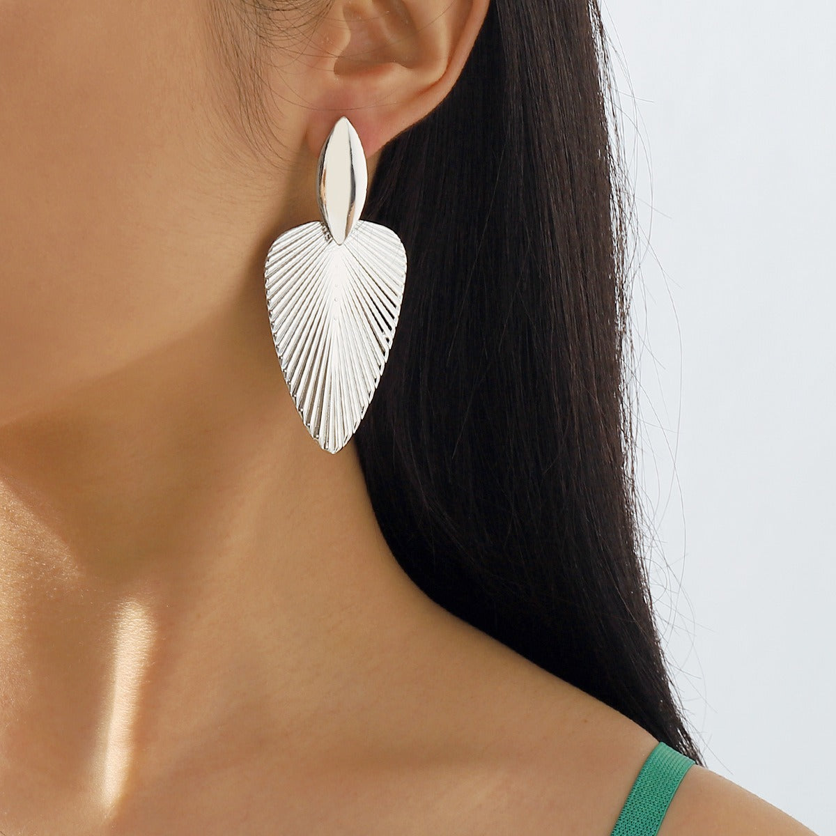 European and American fashion metallic cattail fan pendant earrings leaf texture geometric earrings for women by eprolo