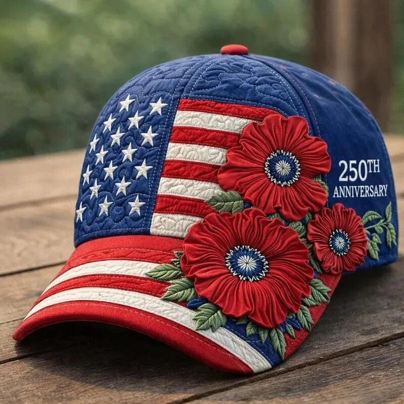 America's 250th Anniversary Rose 3D Printed Baseball Cap For Daily Travel And Independence Day Celebration by DERILUJA LLC