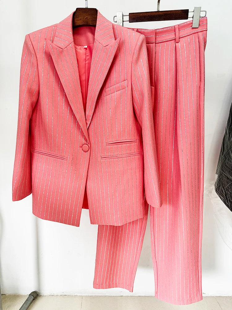 Hot diamond suit jacket and pants set two-piece set