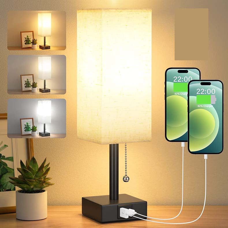 Linen 90 square desk lamp zipper switch three color temperature variable light A+C USB charging by eprolo