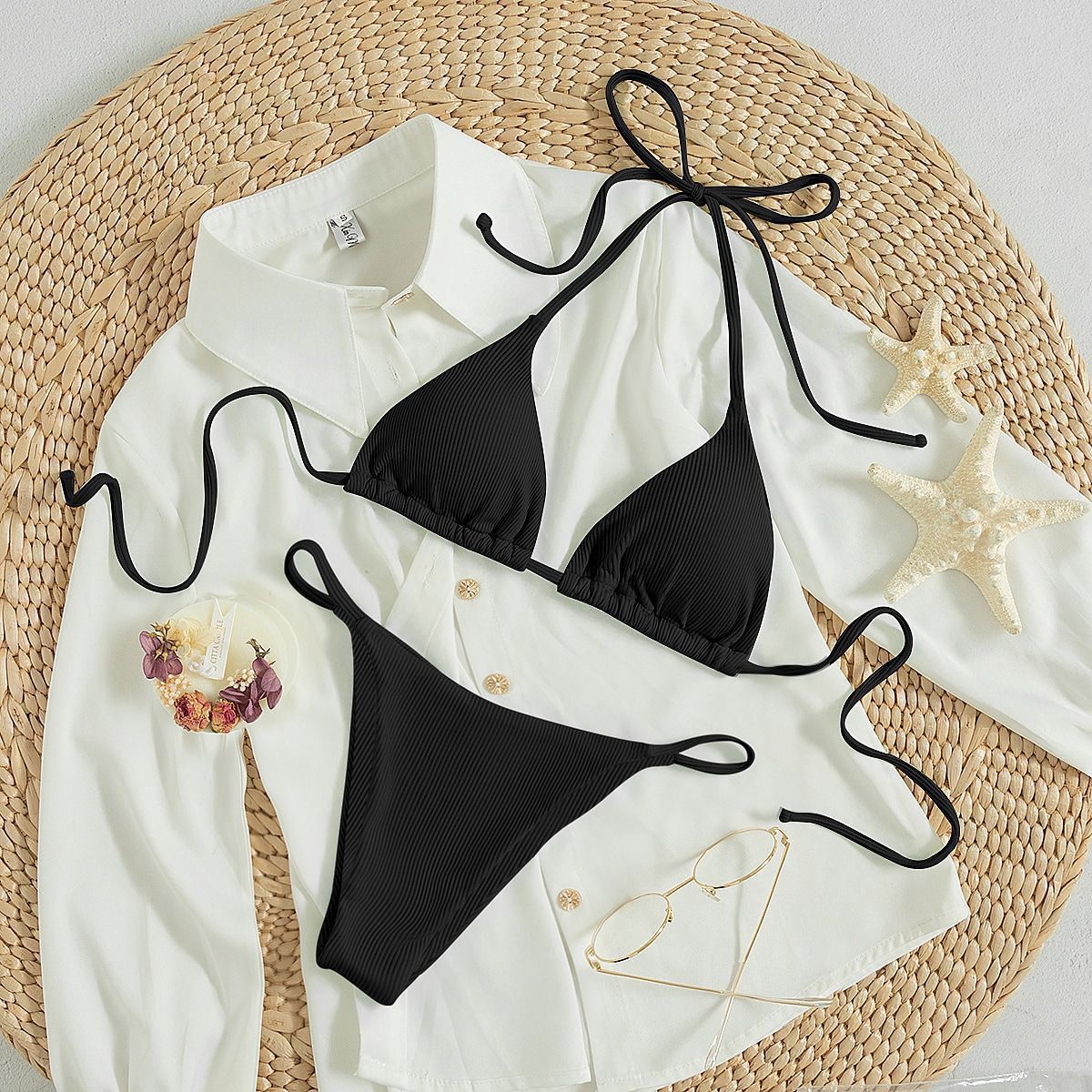 Hanging neck tie bikini multi-color three-point swimsuit hot spring swimsuit by eprolo