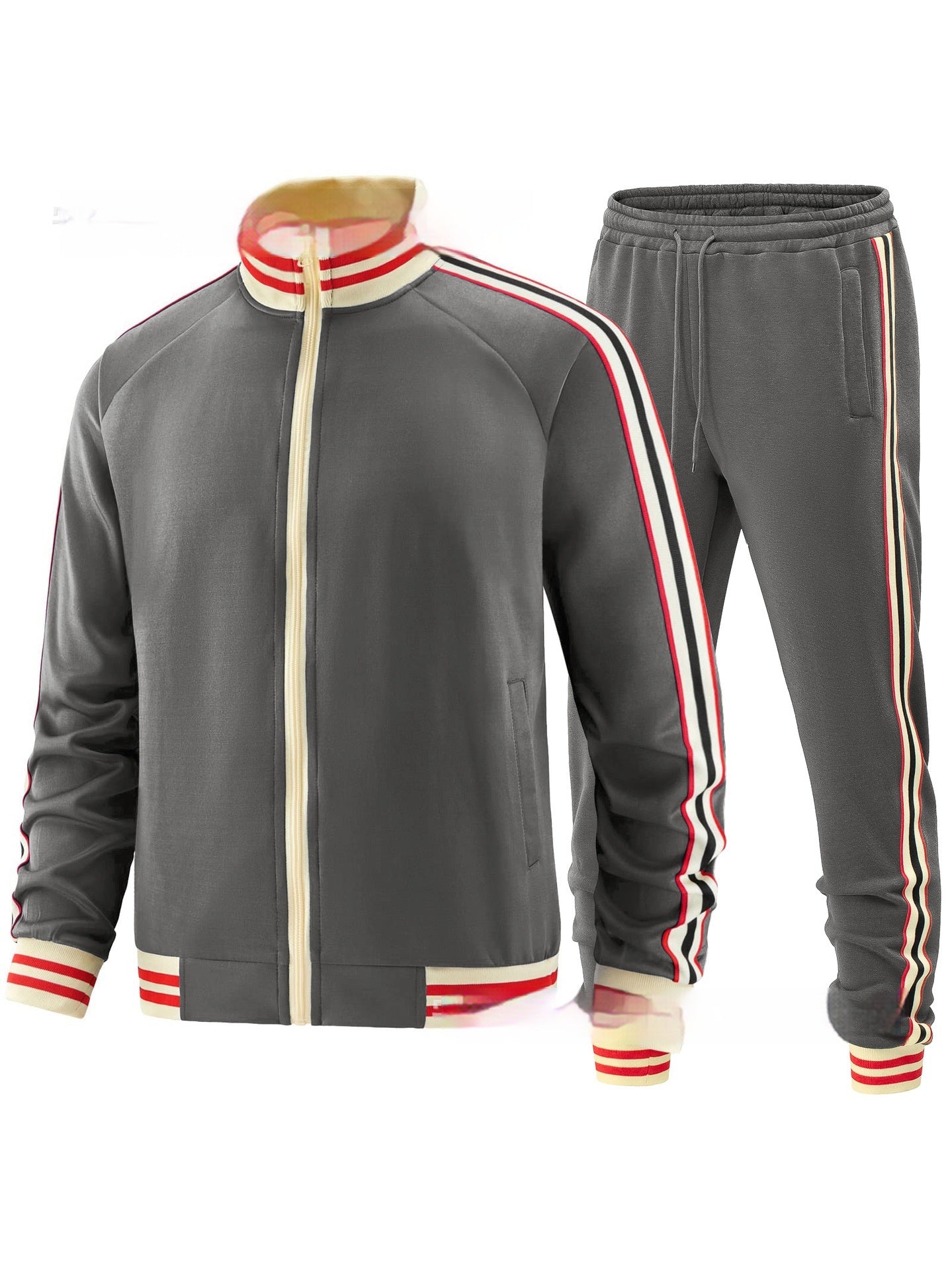 Men's Casual Sports Suit Color Matching Two-piece Set by My Store