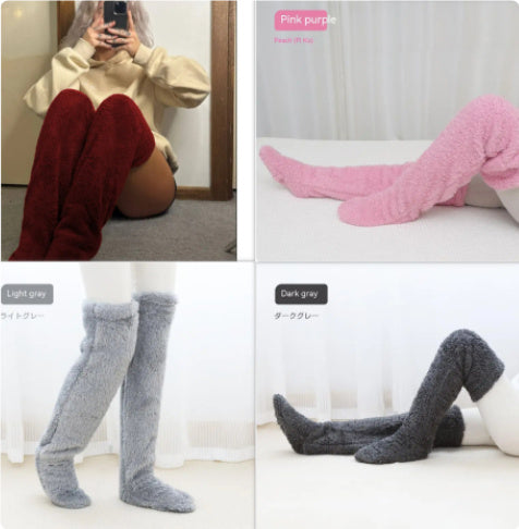Over Knee High Fuzzy Long Socks Winter Warm Cold Leg Knee Joint Cold-proof Stockings Home Floor Sleeping Socks by My Store