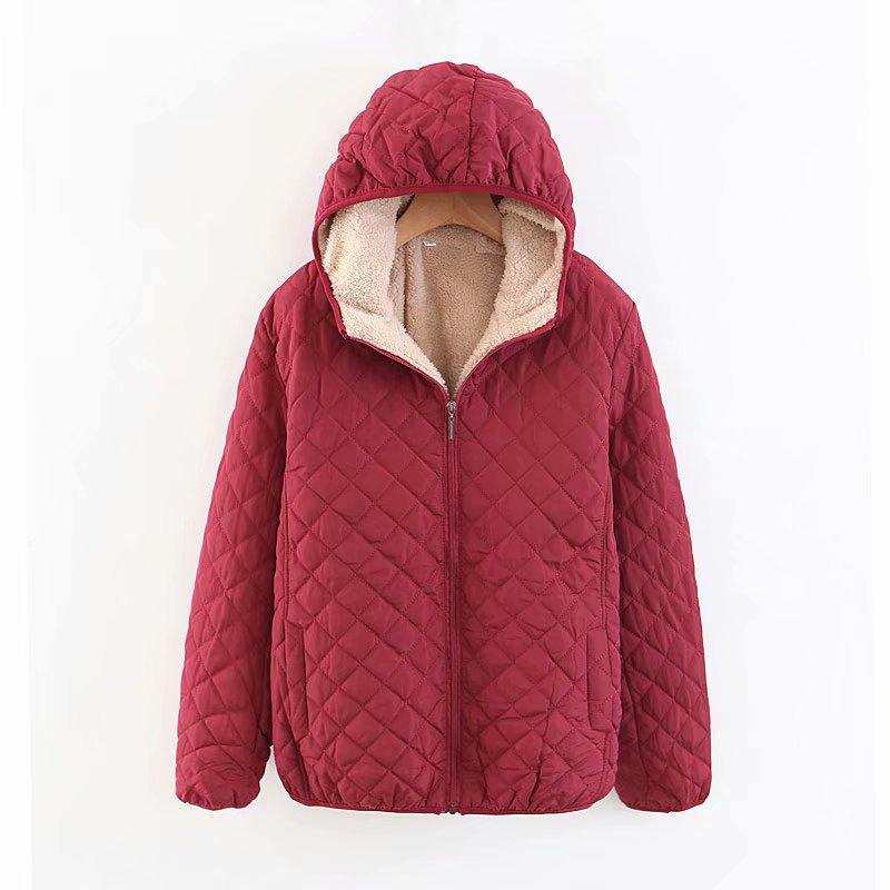 Women's Short Casual Padded Lamb Fleece Jacket by DERILUJA LLC