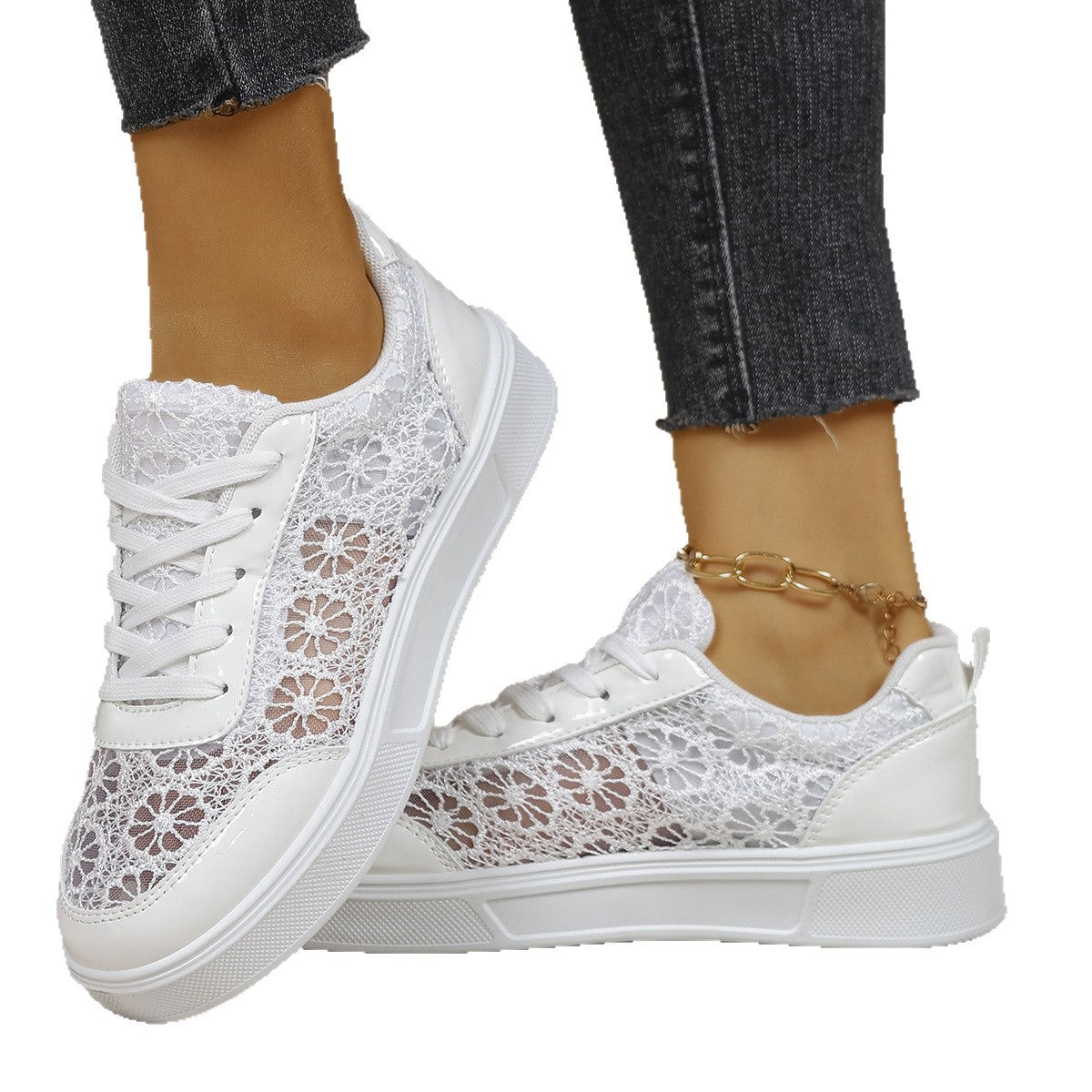 Plus-size Hollowed-out Breathable Thick-soled Casual Lace-up Pumps by DERILUJA LLC