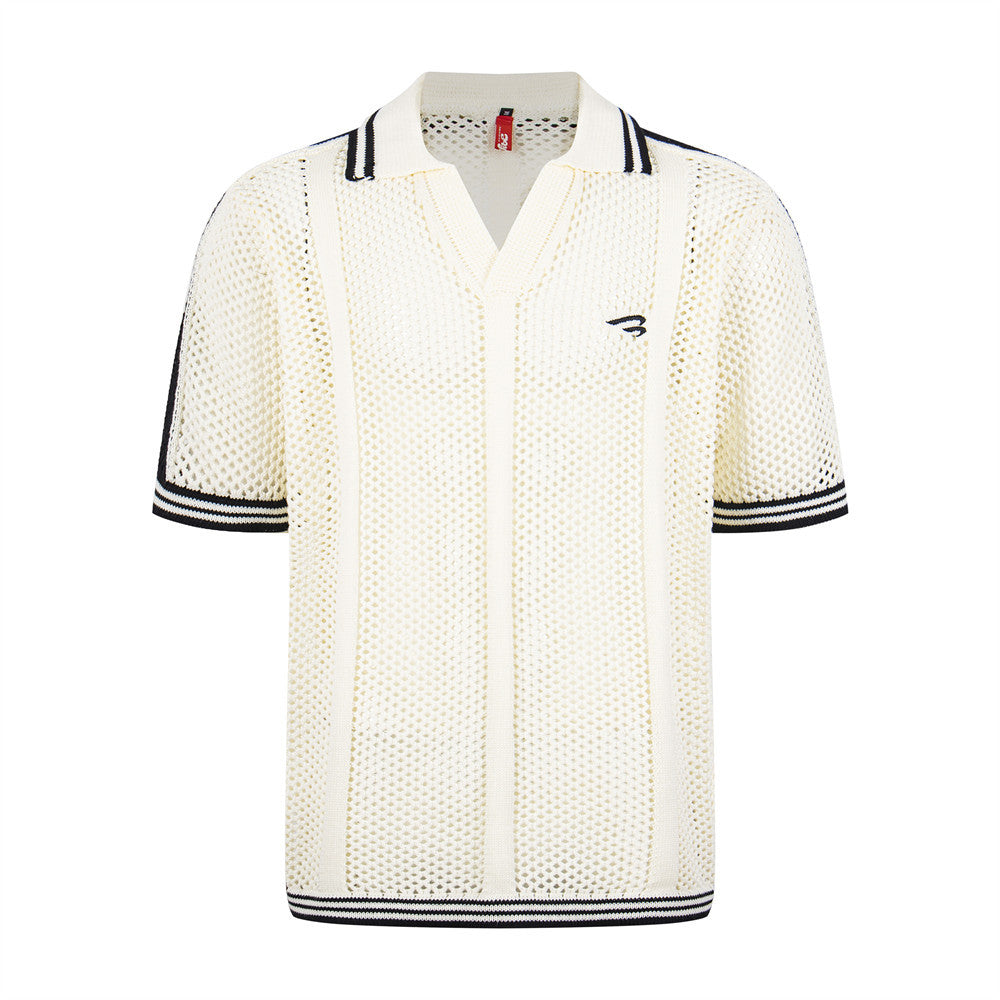 Hollow mesh V-neck polo shirt top by eprolo