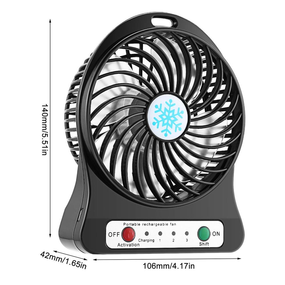 Mini Portable Fan Usb Rechargeable Air Cooler 4-inch 3 Modes Speed LED Lighting Function Desktop Fan Student Fan by eprolo