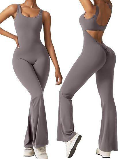 Women's sleeveless flared jumpsuit sexy backless vest tight fitting hip lifting yoga jumpsuit by eprolo