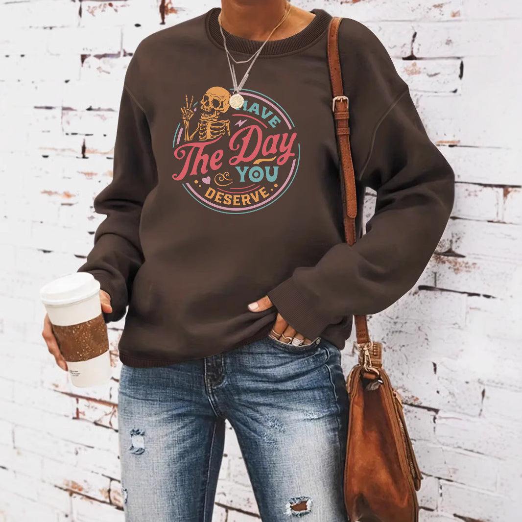 The Day Pattern Printed Round Neck Hoodie by eprolo