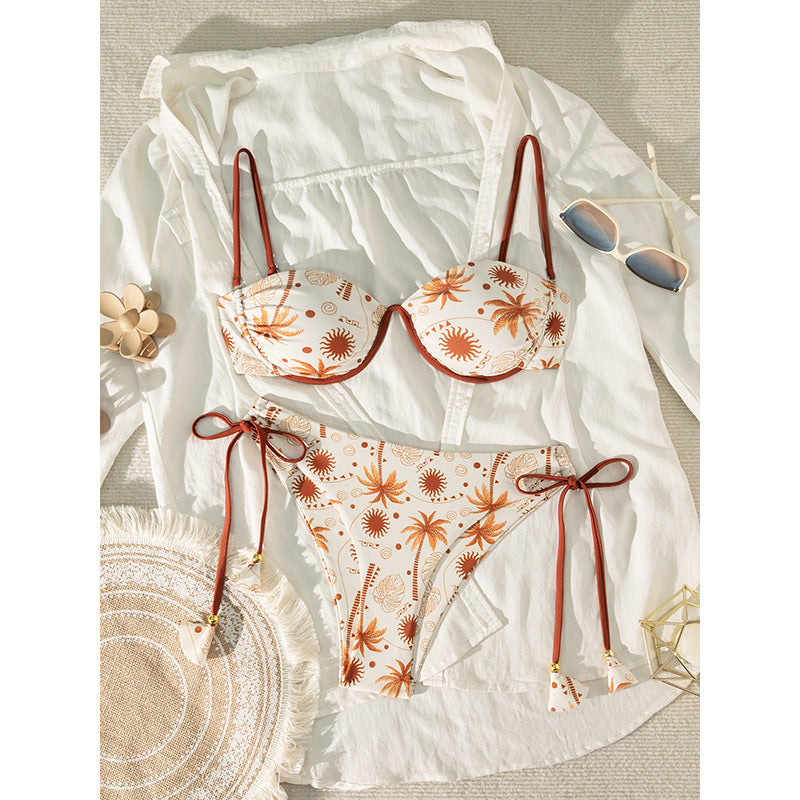Coconut Tree Print Two-Piece Swimwear for Women, Sexy Tie-up Bikini for Beach and Hot Spring by eprolo