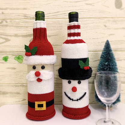Christmas Decoration Supplies Family Table Red Wine Bottle Cover Red Wine Bag Knitting Santa Claus Wine Bottle Cover