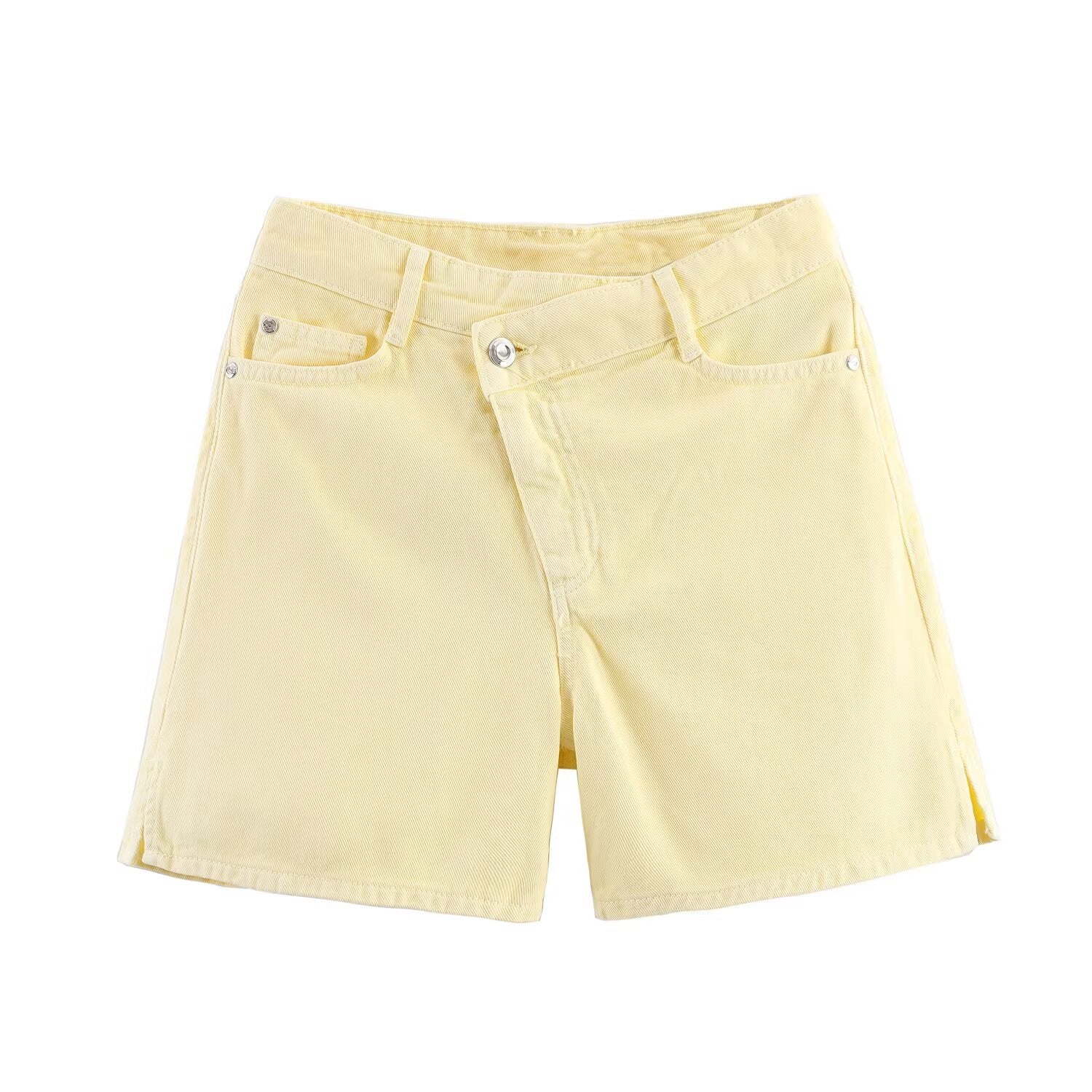 High waisted double breasted denim shorts