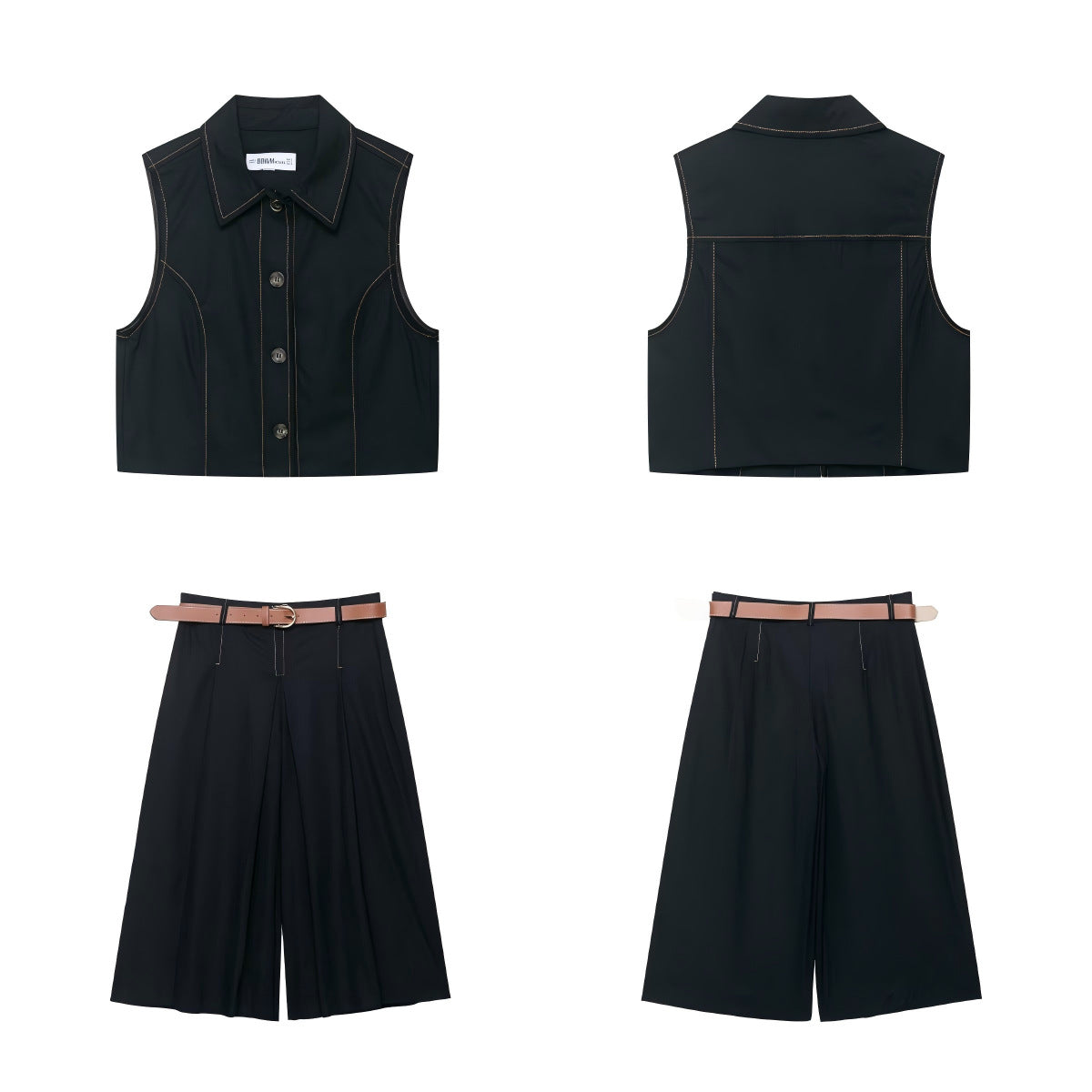 Color blocking stitching vest+cropped pants set by eprolo