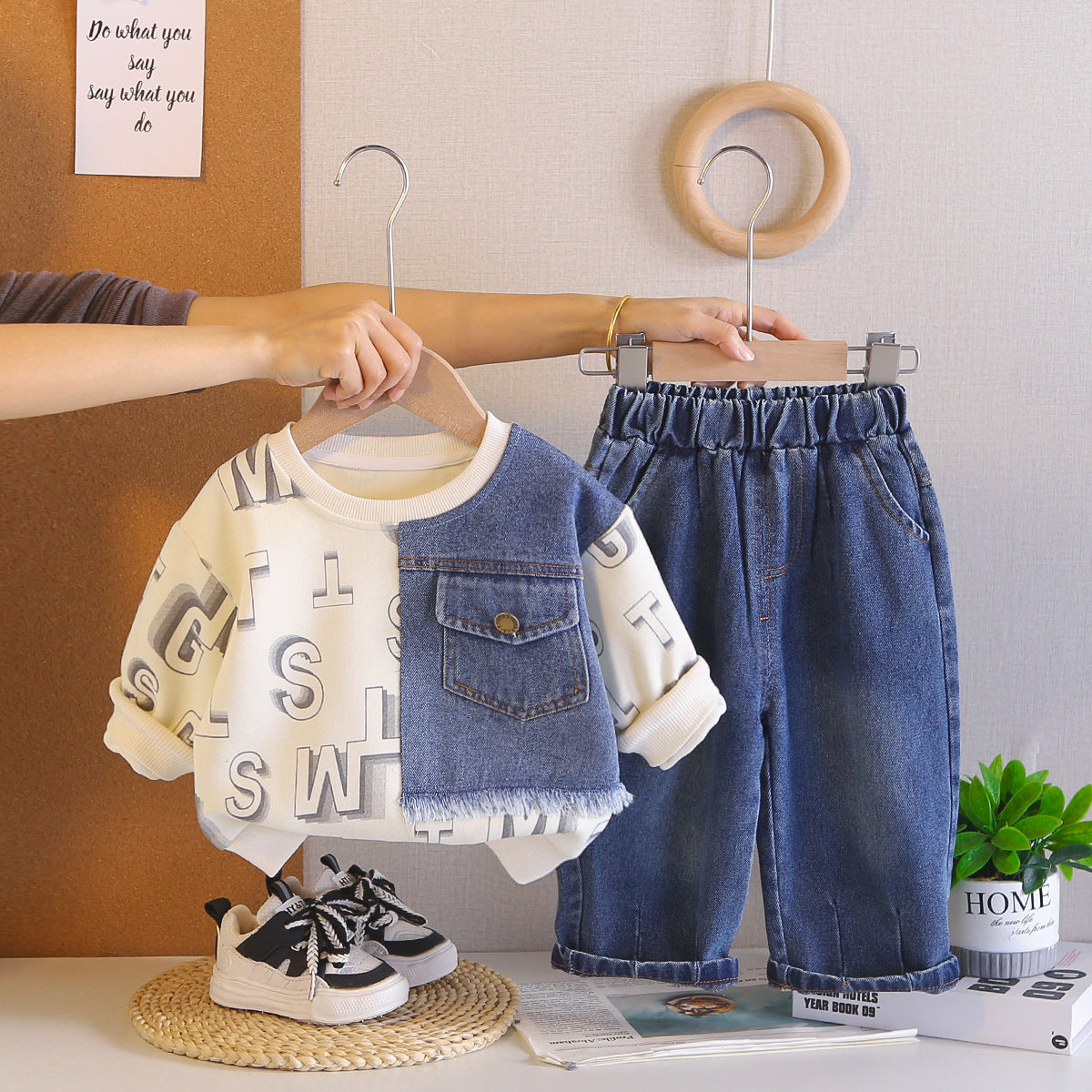 Spring and Autumn Round Neck Hoodie Two Piece Set for Baby Leisure by eprolo