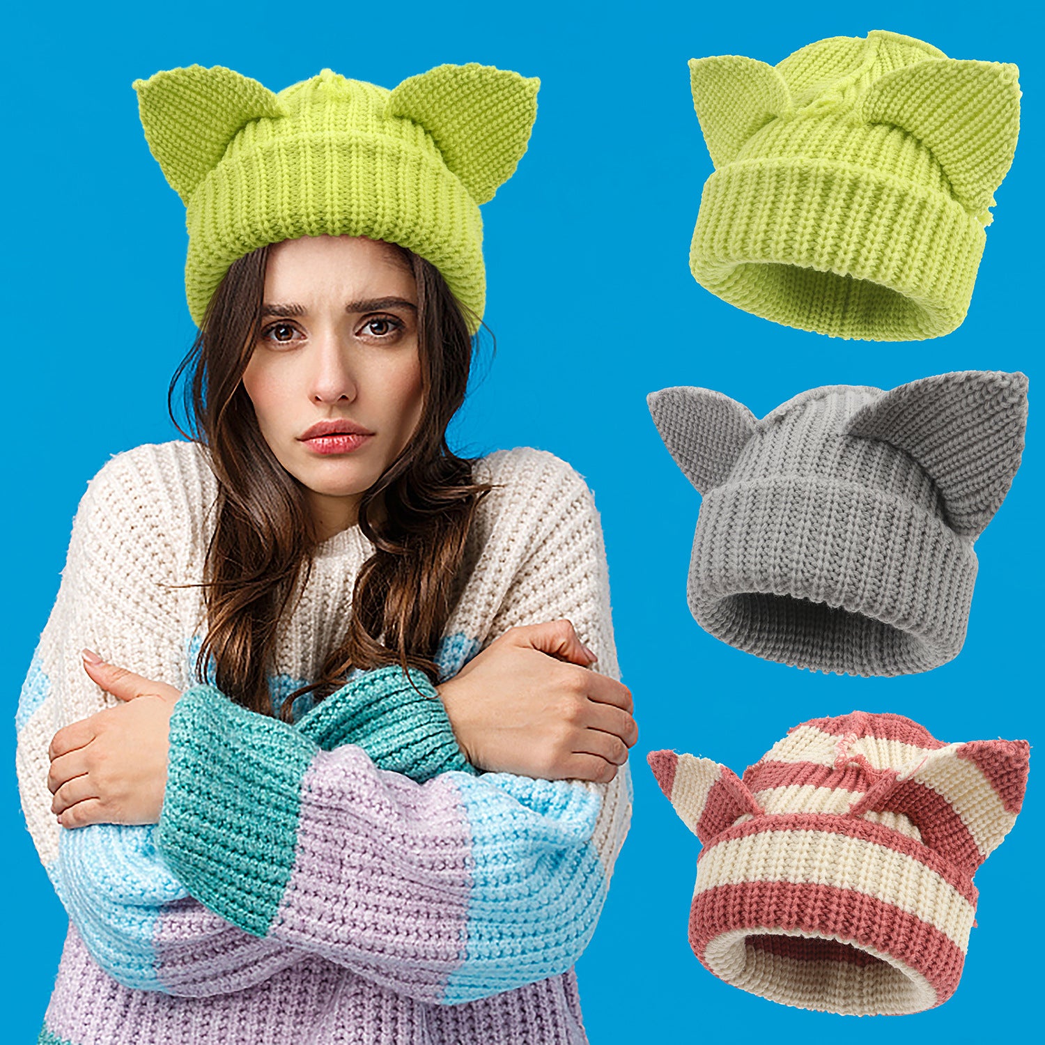 Devil Ears Thickened All Acrylic Knitted Hat by My Store