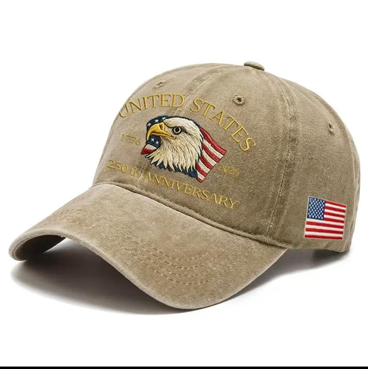 USA 250th Anniversary Cap Washed-Print Hat Flag USA Eagle Baseball Cap Embroidery Casual Breathable Sports Hat Outdoor Sunscreen Dad Hats For Women Men by DERILUJA LLC